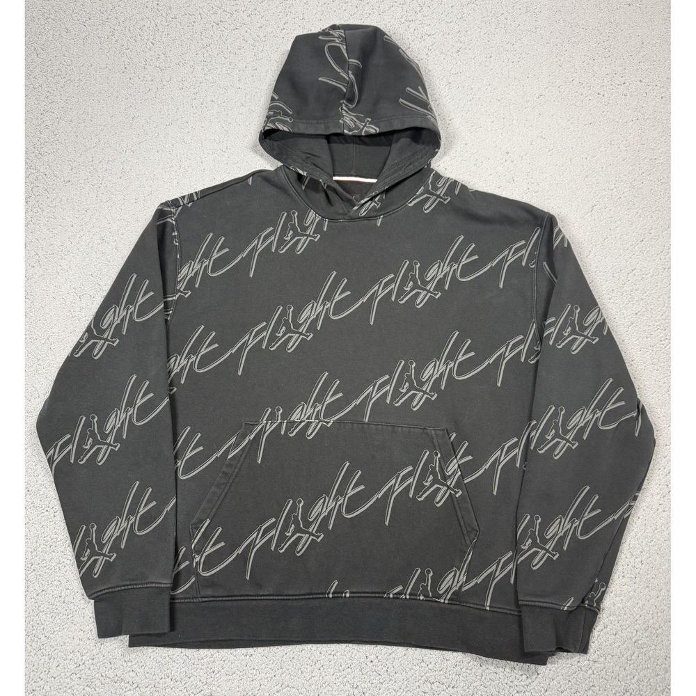 Nike Jordan Flight Hoodie Mens‎ L Black Fleece Pullover Kangaroo Pocket FB7318